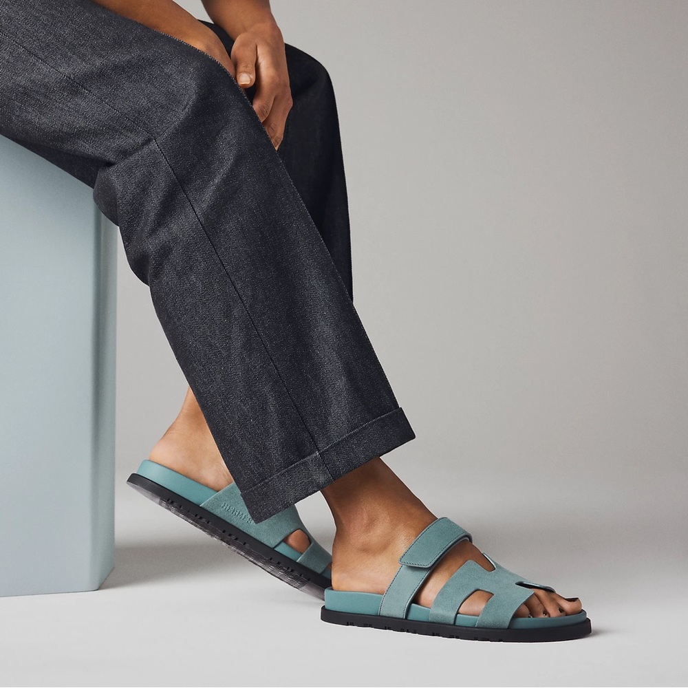 Hermes Chypre Techno Sandals Bleu Tonnerre Velvet Suede Goat Leather Size 35.5 - Picture 13 of 13